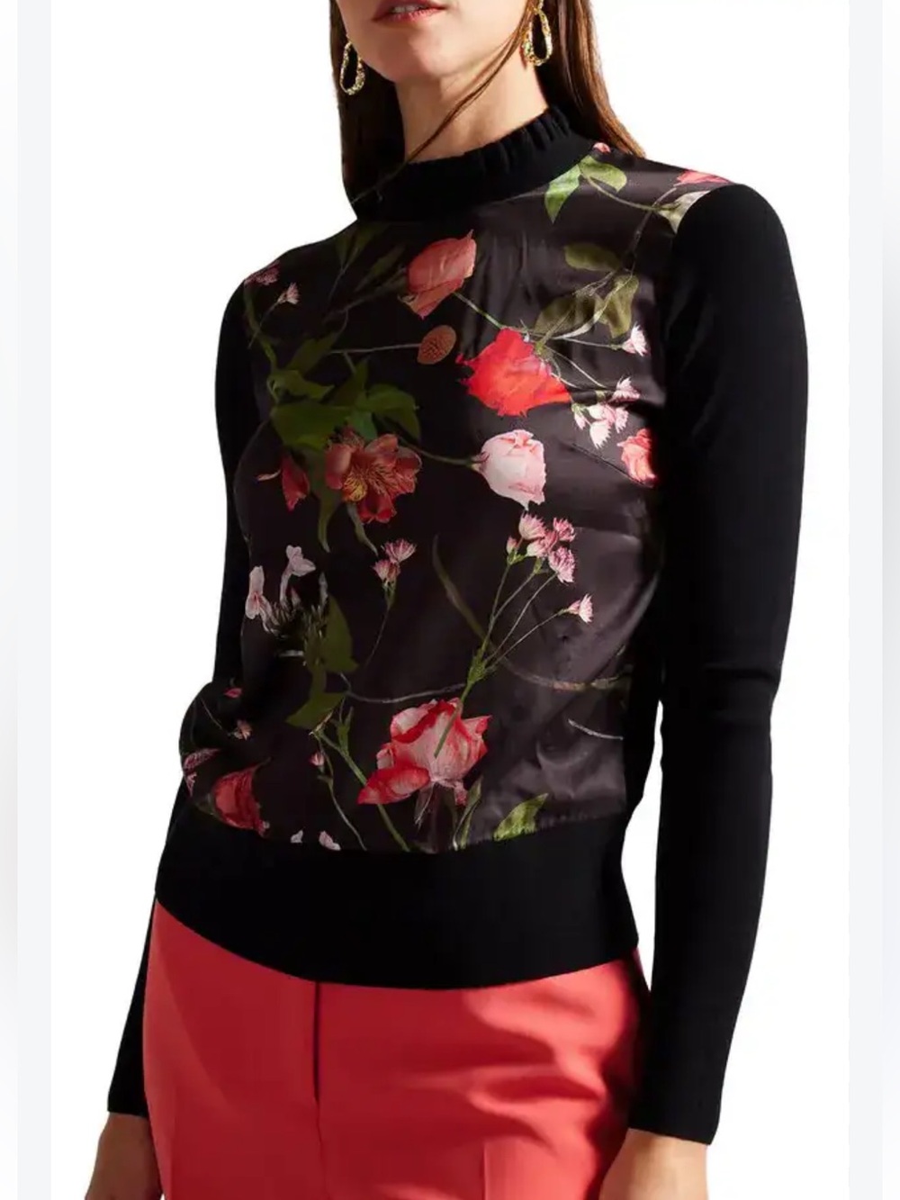 Ted Baker London Frasiee Floral Mixed
Media Sweater - Black